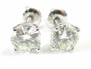 .55 Carats Round Brilliant Cut Diamond Stud Earrings Screw Back G-H I1 14k Gold