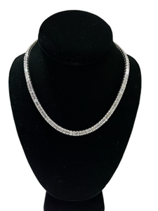 Emerald Cut Diamond Tennis Necklace Chain 18kt White Gold