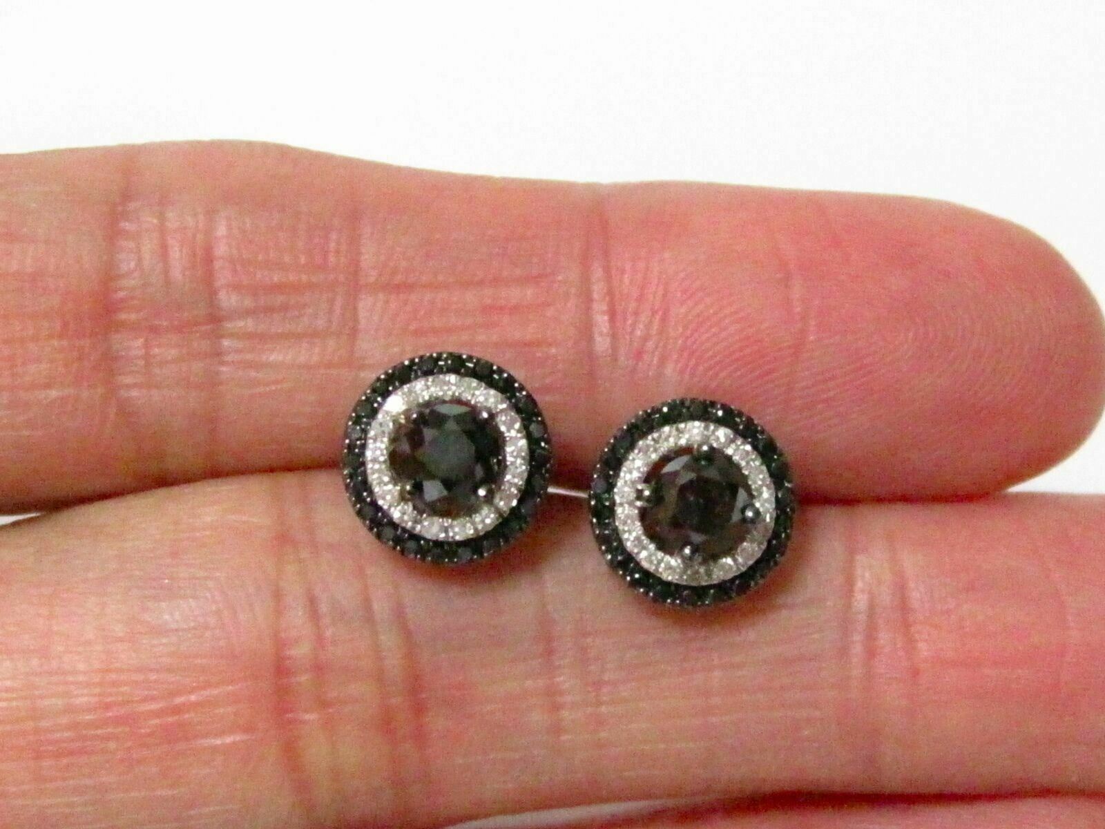 2.05 TCW Round Brilliant Cut Black Diamonds Stud Earrings 14k White Gold