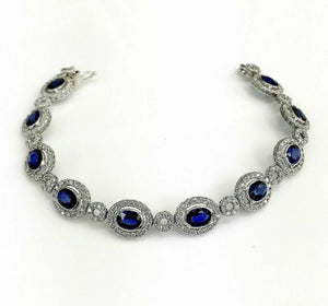 11.91 Carats Blue Sapphire and Diamond Tennis Bracelet 14K White Gold