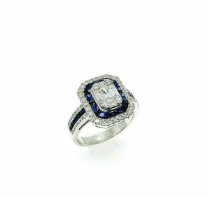 1.43 Carats t.w. Diamond and Sapphire Anniversary Halo Celebration Ring 18K Gold