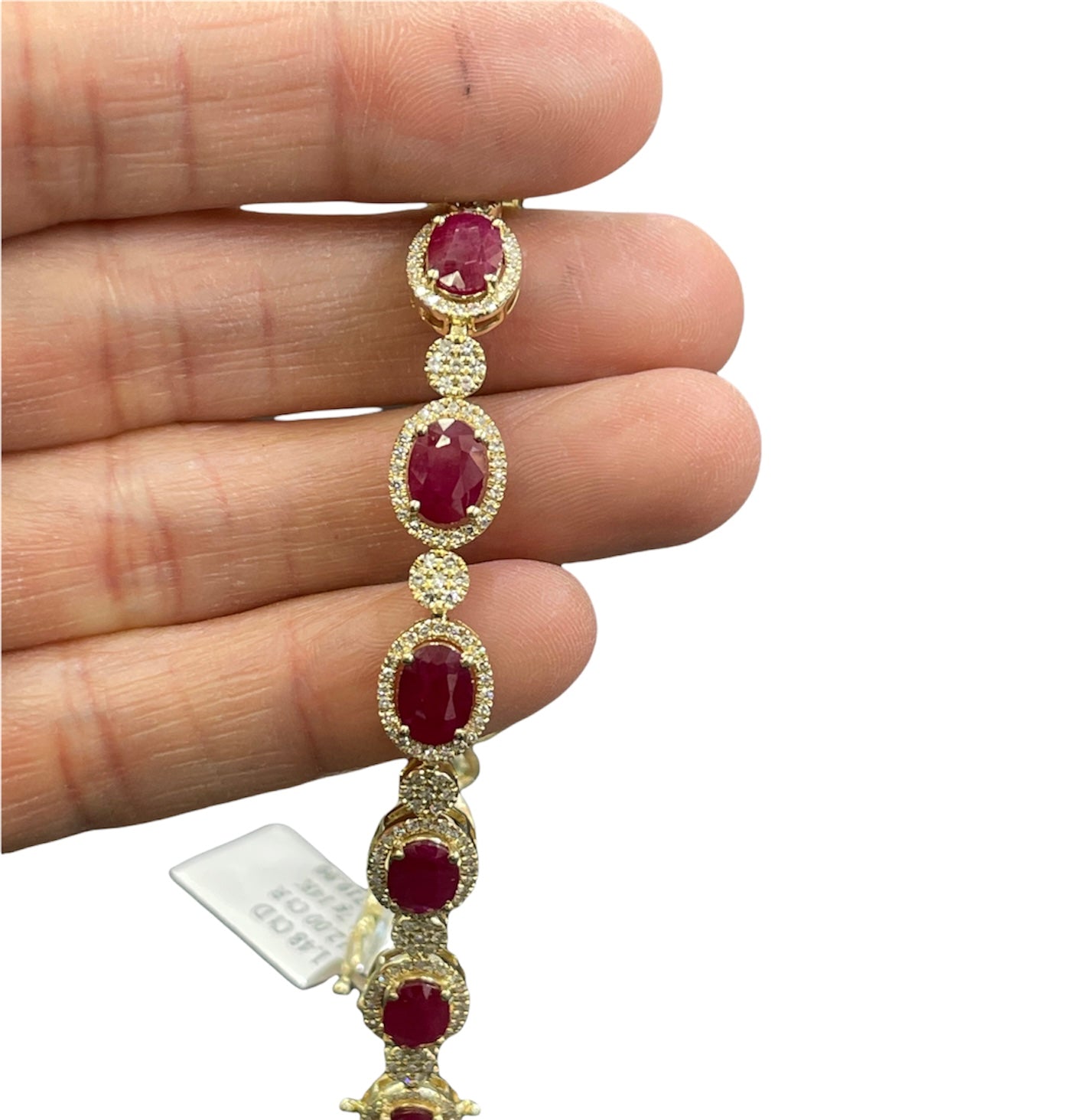 Ruby Oval Tennis Bracelet with Diamond Accents Yellow Gold