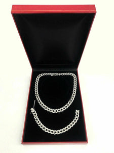 15.07 tcw Diamond Nacklace & Bracelet Set Curb Link in 14K White Gold