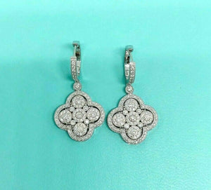 1.79 Carats t.w. Diamond Clover Dangle Earrings 14K White Gold 1.50 Inch Drop