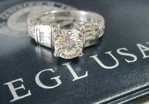 1.58 TCW EGL Round & Baguette Diamonds Solitaire Engagement Ring H-I SI1 18k WG