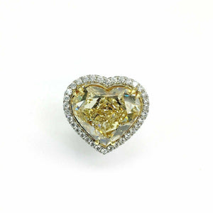 10.39Ct Center GIA Fancy Yellow Heart Shape & Diamond Halo Engagement Ring