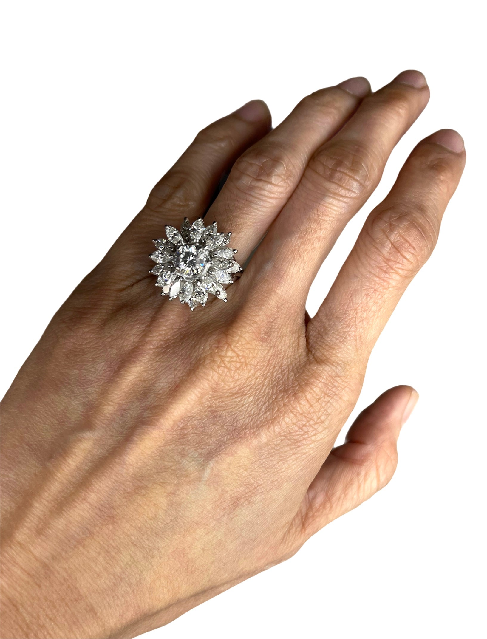 Cocktail Round and Marquise Diamond Ring Platinum 4.30 Carats