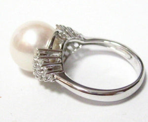 Fresh Water Pearl w/ Diamond Accents Solitaire Ring Size 7 14k White Gold