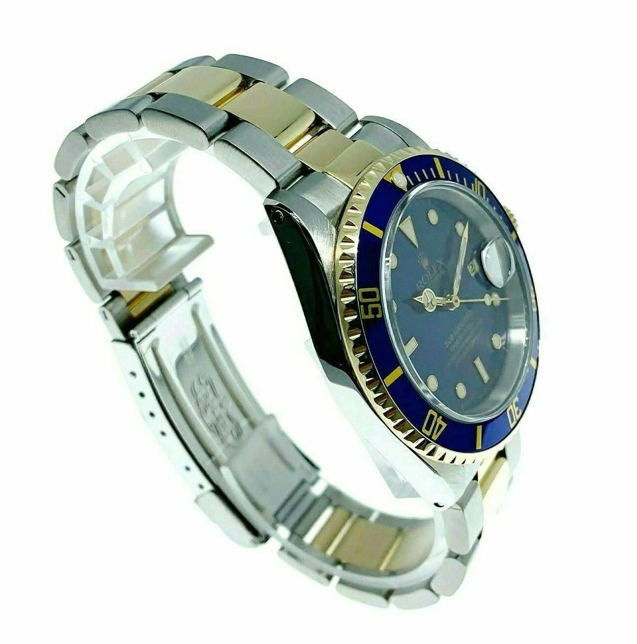 Rolex Blue Submariner Date 18K Yellow Gold & Steel Watch Ref 16613 with Papers