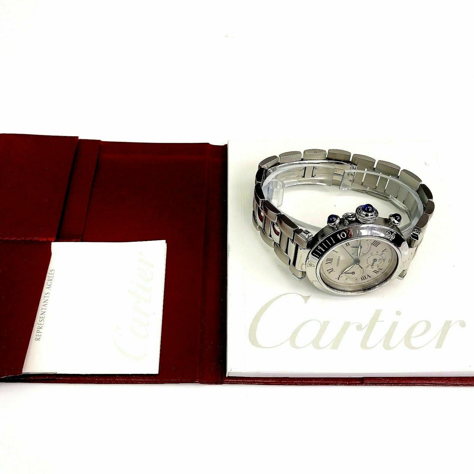 Cartier Pasha 38 MM Quartz Chronograph Stainless Steel Watch Ref # 1050