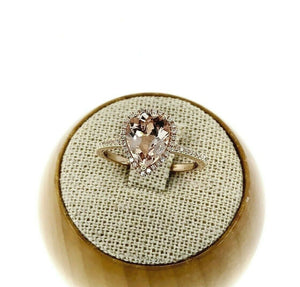 1.65 Carats t.w. Pear Morganite & Diamond Halo Engagement Ring 14K Rose Gold