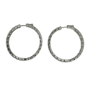 Round Brilliants In and Out Hoops Diamond Earrings White Gold 14kt