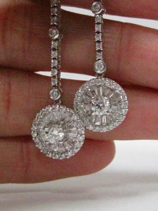 1.40 TCW Round & Baguette Diamonds Drop Dangling Earrings G VS2 18k White Gold