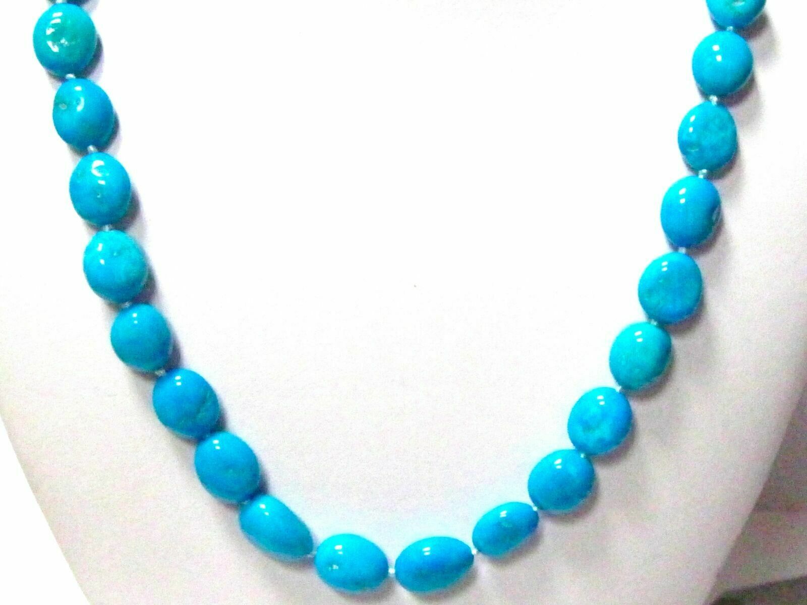 236.29 TCW Oblong/Oval Persian Turquoise Bead String Necklace 20 Inches