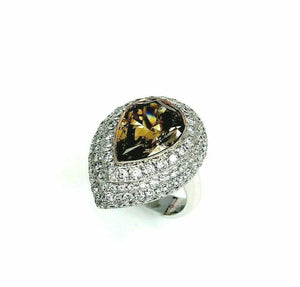 12.41 Carats t.w. GIA Pear Shape Natural Fancy Dark Brown w Puffed Halo Ring 18K