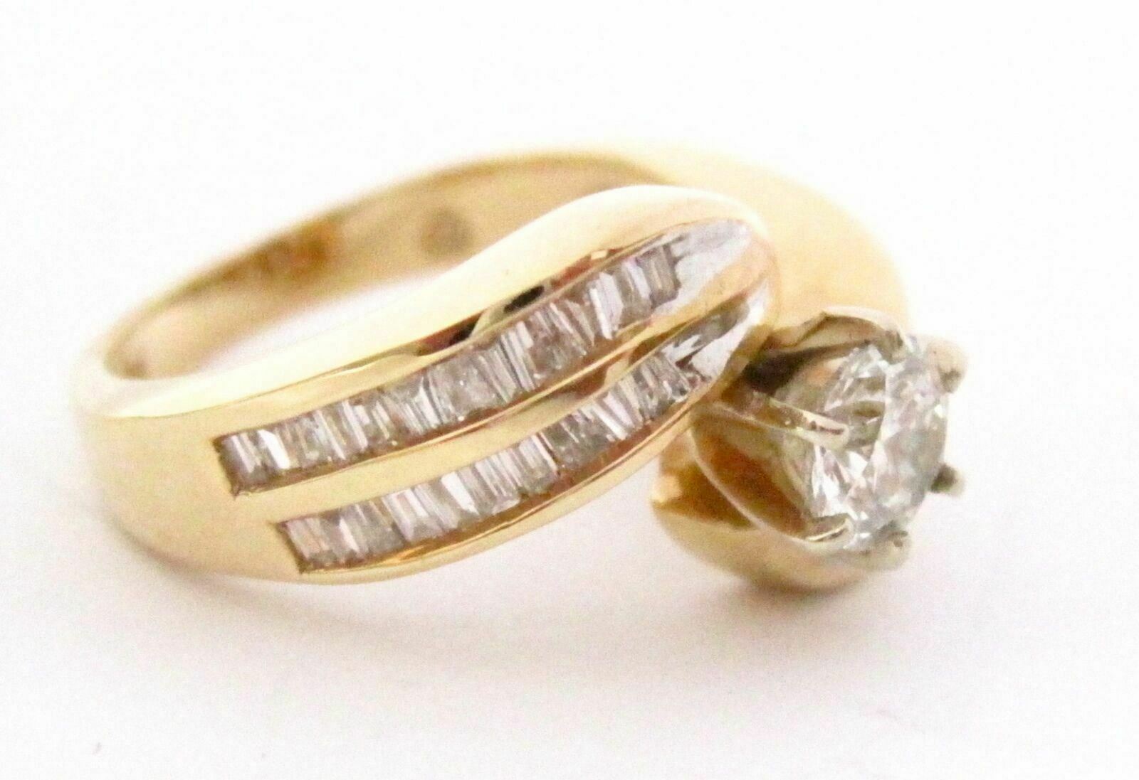 1.41 TCW Round Diamond w/ Baguette Accents Cocktail Ring Size 5.5 G VS2-SI1 14k