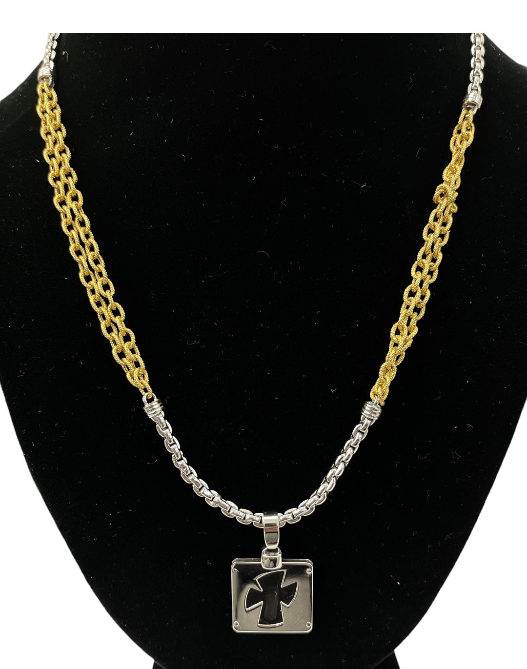 Cross Pendant Duo Chain Necklace ITALY Made 14kt Gold