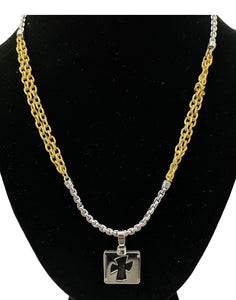 Cross Pendant Duo Chain Necklace ITALY Made 14kt Gold