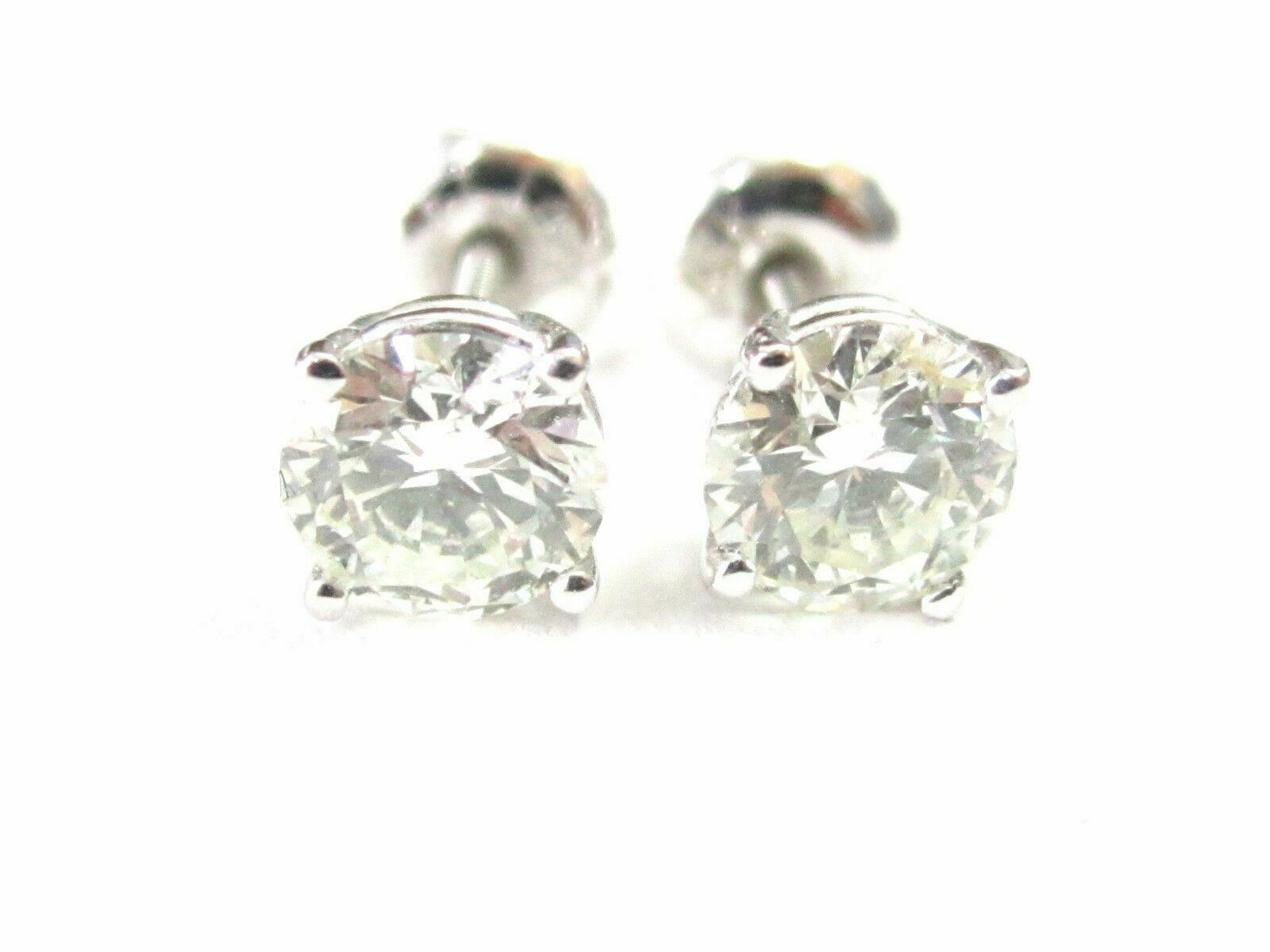 .55 Carats Round Brilliant Cut Diamond Stud Earrings Screw Back G-H I1 14k Gold