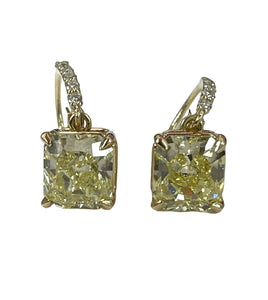 GIA Certified Radiant Fancy Yellow Diamond Dangle Earring Yellow Gold