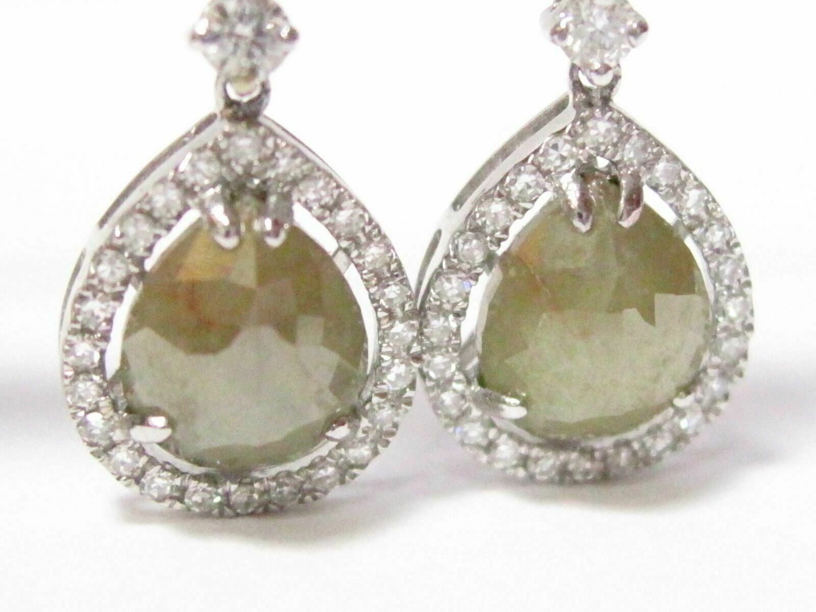 4.66 Tcw Pear Shape Fancy Green Diamond Dangle/Drop Earrings 18k White Gold
