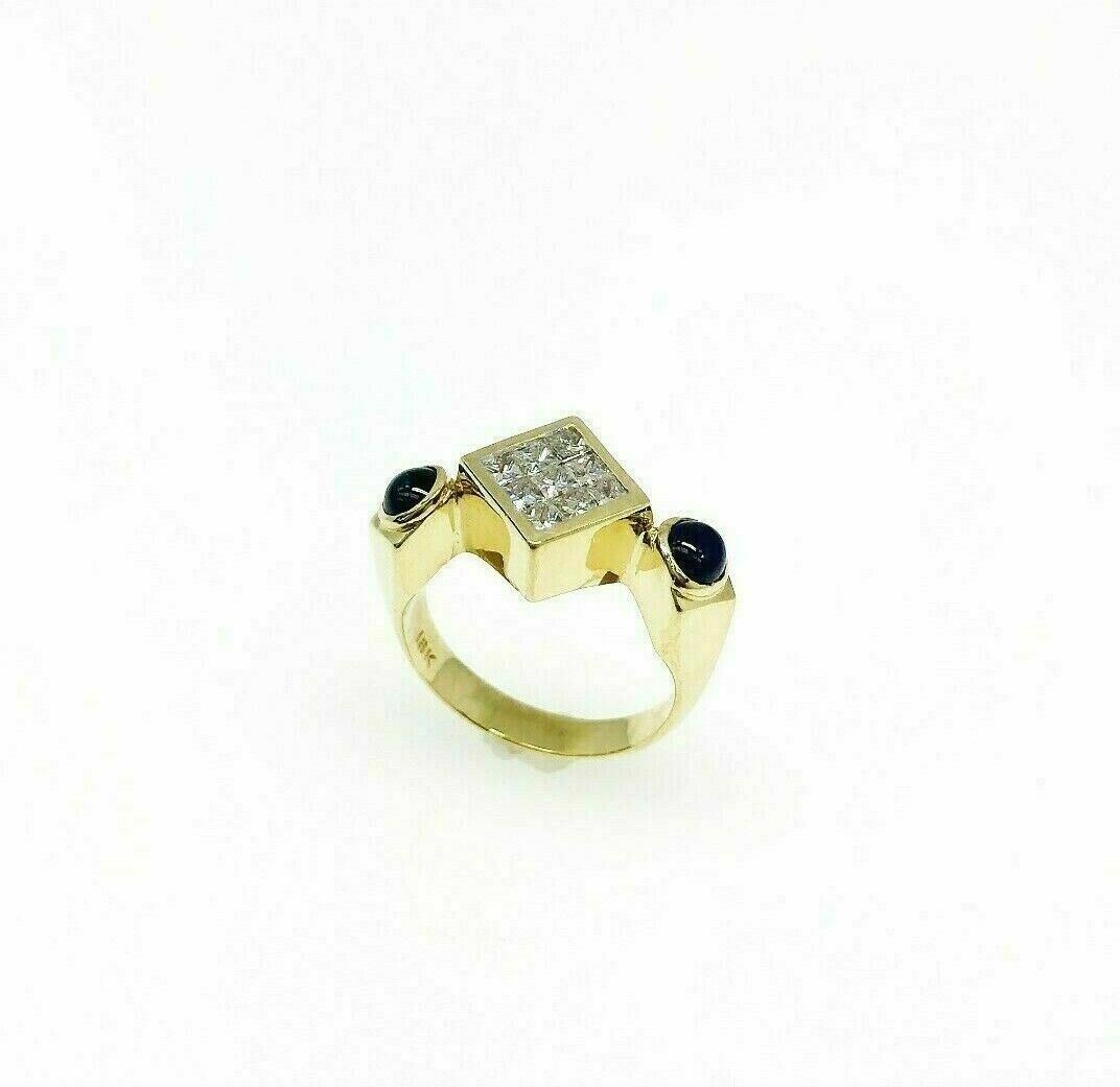1.42 Carats t.w. Invisible Set Diamond and Cabochon Sapphire Ring 18K YellowGold