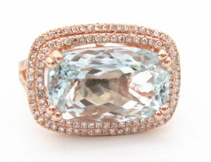 Light Blue Aquamarine & Diamond Accents Solitaire Ring Size 7 14k Rose Gold