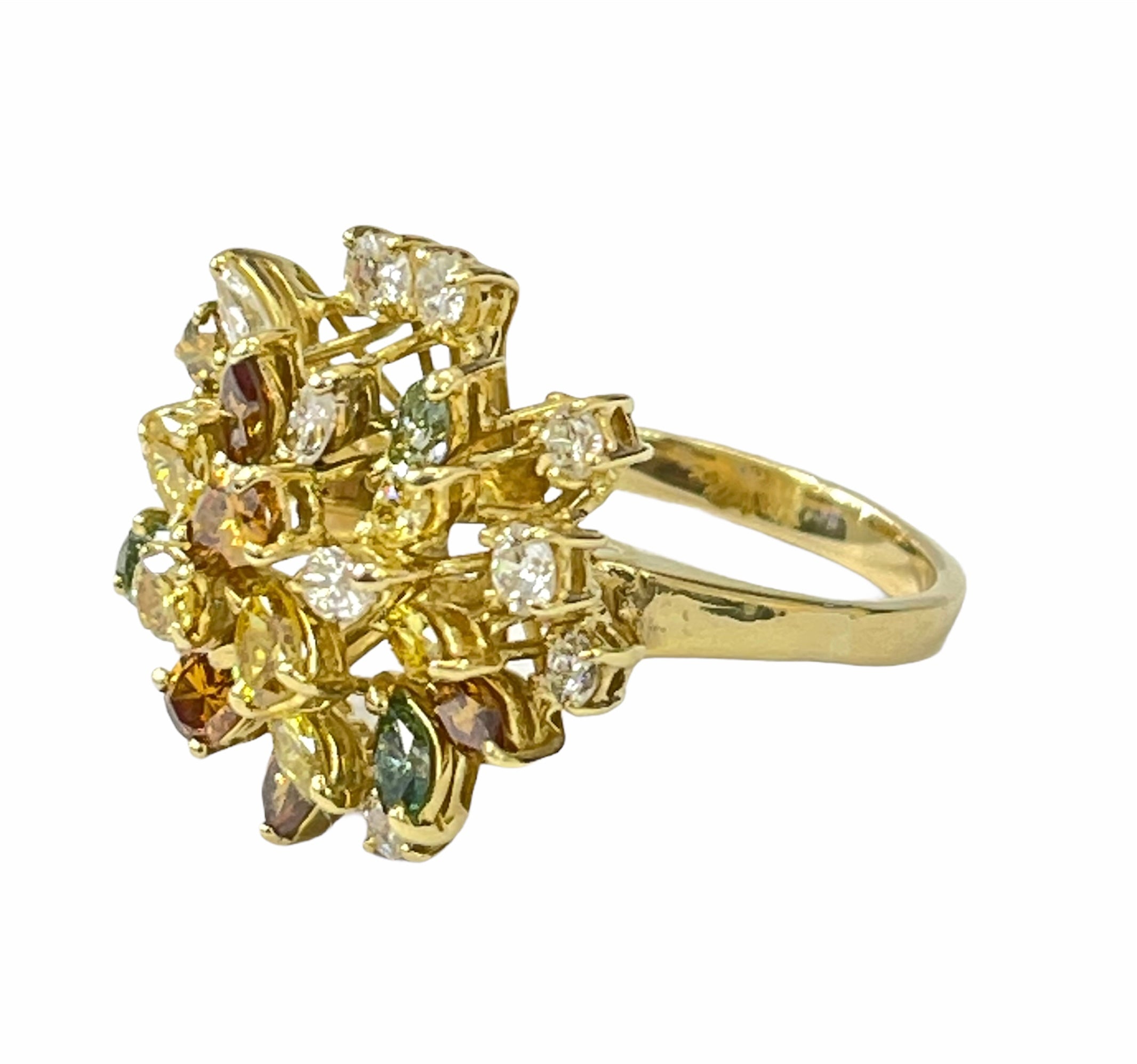 Multi Shaped Cluster Dome Diamond Ring 18kt Yellow Gold