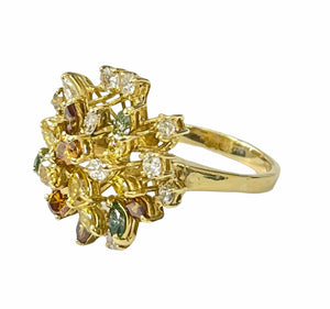 Multi Shaped Cluster Dome Diamond Ring 18kt Yellow Gold