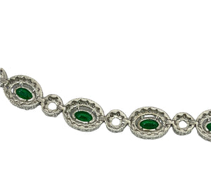 Colombian Emerald Oval Diamond Tennis Bracelet White Gold 14kt
