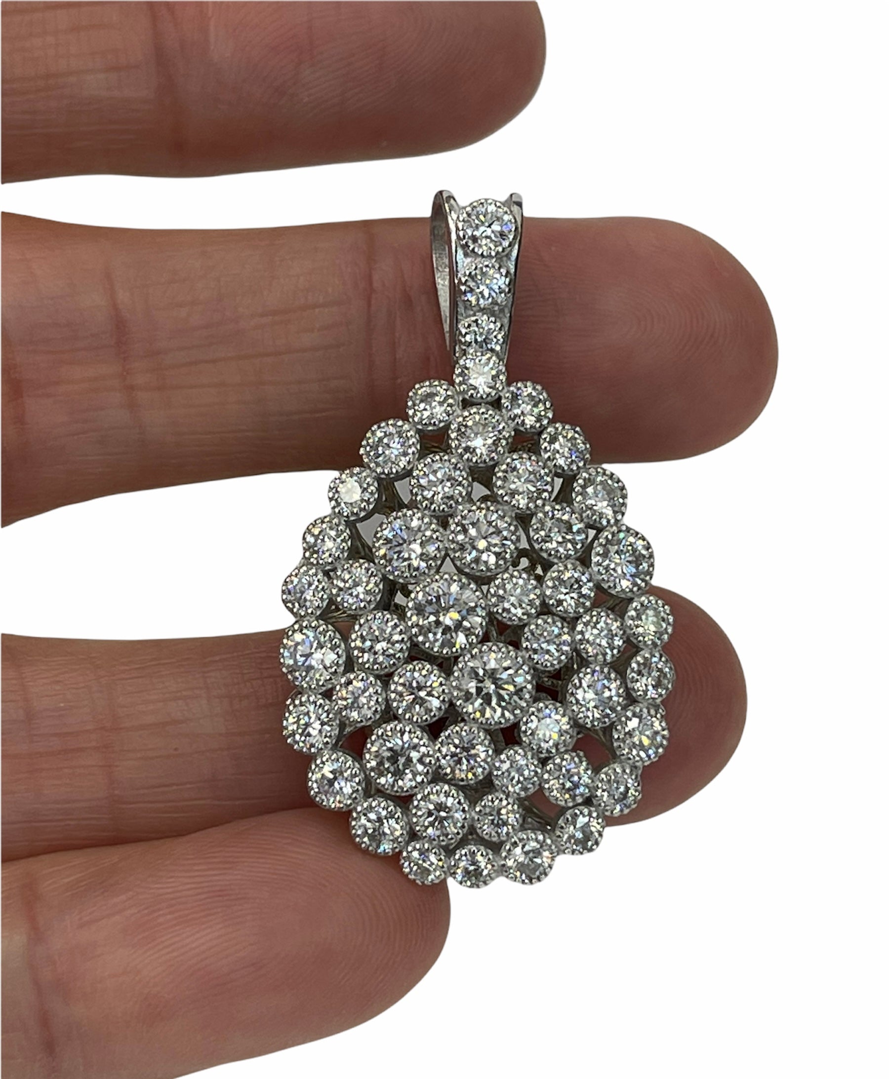 Pear Bubble Round Brilliant Diamond Pendant White Gold 18kt