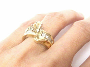 Fine 6 Prongs Semi-Mounting Baguettes Diamond Bridal Ring 14kt Yellow Gold
