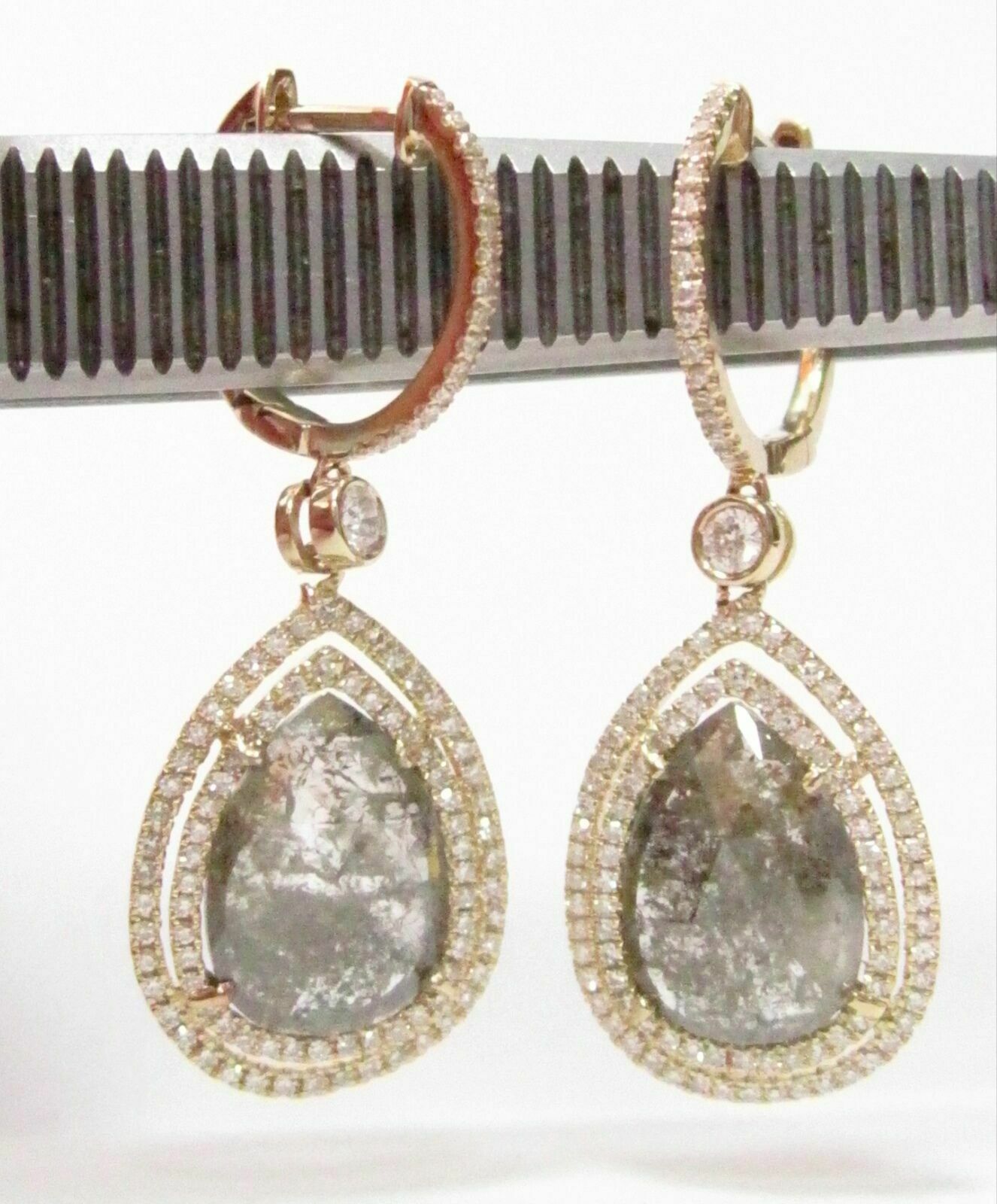 4.10 TCW Natural Pear Shape Fancy Green Diamond Drop/Chandelier Earrings 14k YG