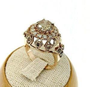 2.71 Carats Fancy Brown and White Round Brilliant Diamond Rose Gold Genie Ring