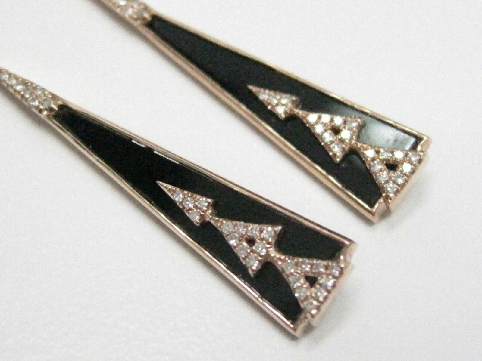 .24 TCW Natural Elongated BLACK ONYX Diamond Dangle Earrings 14kt Rose Gold