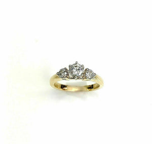 0.53 Carats 3 Stone Round Brilliant Cut Diamond Wedding Ring 14K Yellow Gold