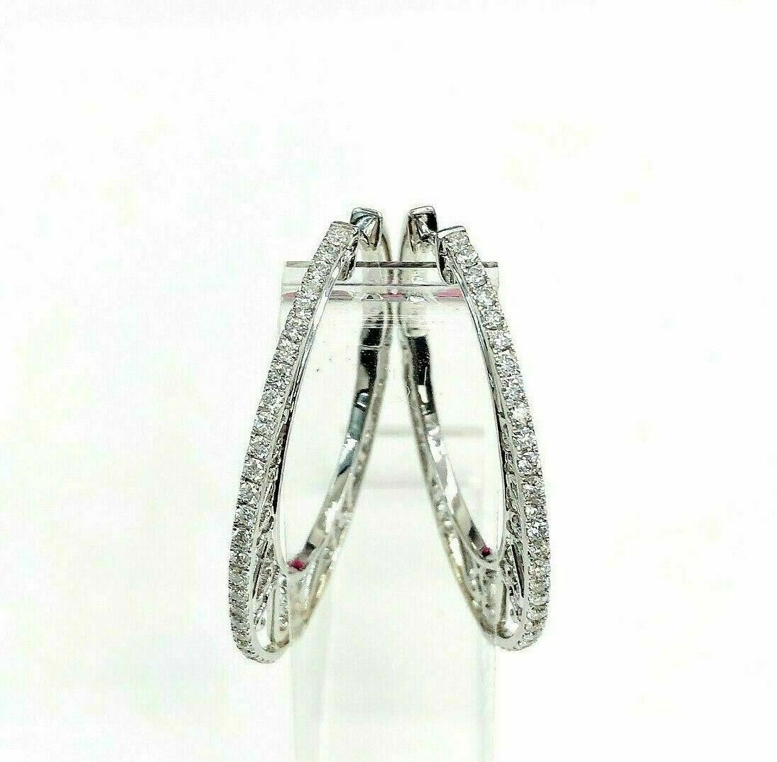 Jane Seymour 1.05 Carats Diamond Hoop Open Hearts 18K Gold Earrings