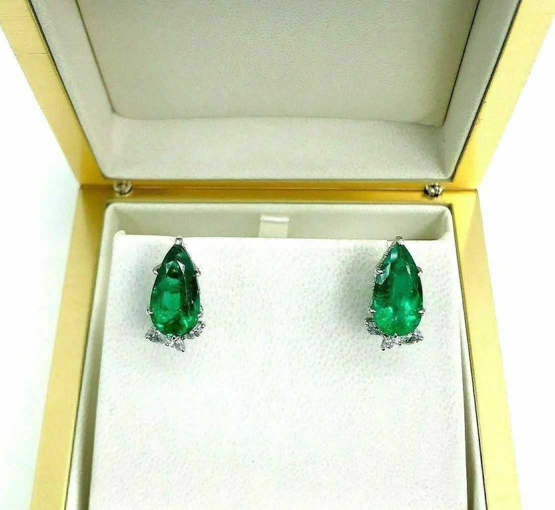 9.93 Carats t.w. GIA Graded Emerald and F VS Diamond Gala Platinum Earrings