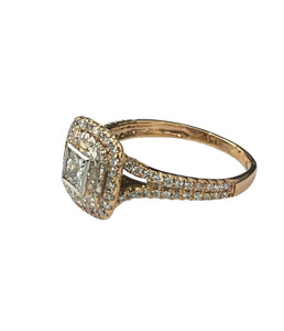 Princess Cut Double Halo Diamond Ring Rose Gold 14kt