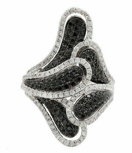 2.00ct Round Cut Black & White Diamond Floral/Flower Design Cocktail Ring