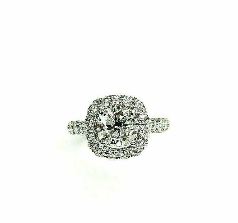 $21,835 Retail 2.93 Carats EGLUSA Round Diamond Puffed Halo Engagement Ring
