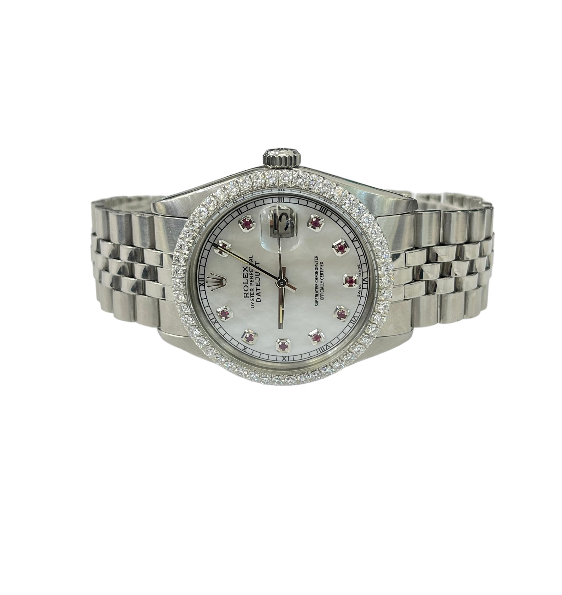 Rolex 36MM Datejust MOP Ruby Dial &Diamond Bezel Jubilee Band Steel Watch 1601