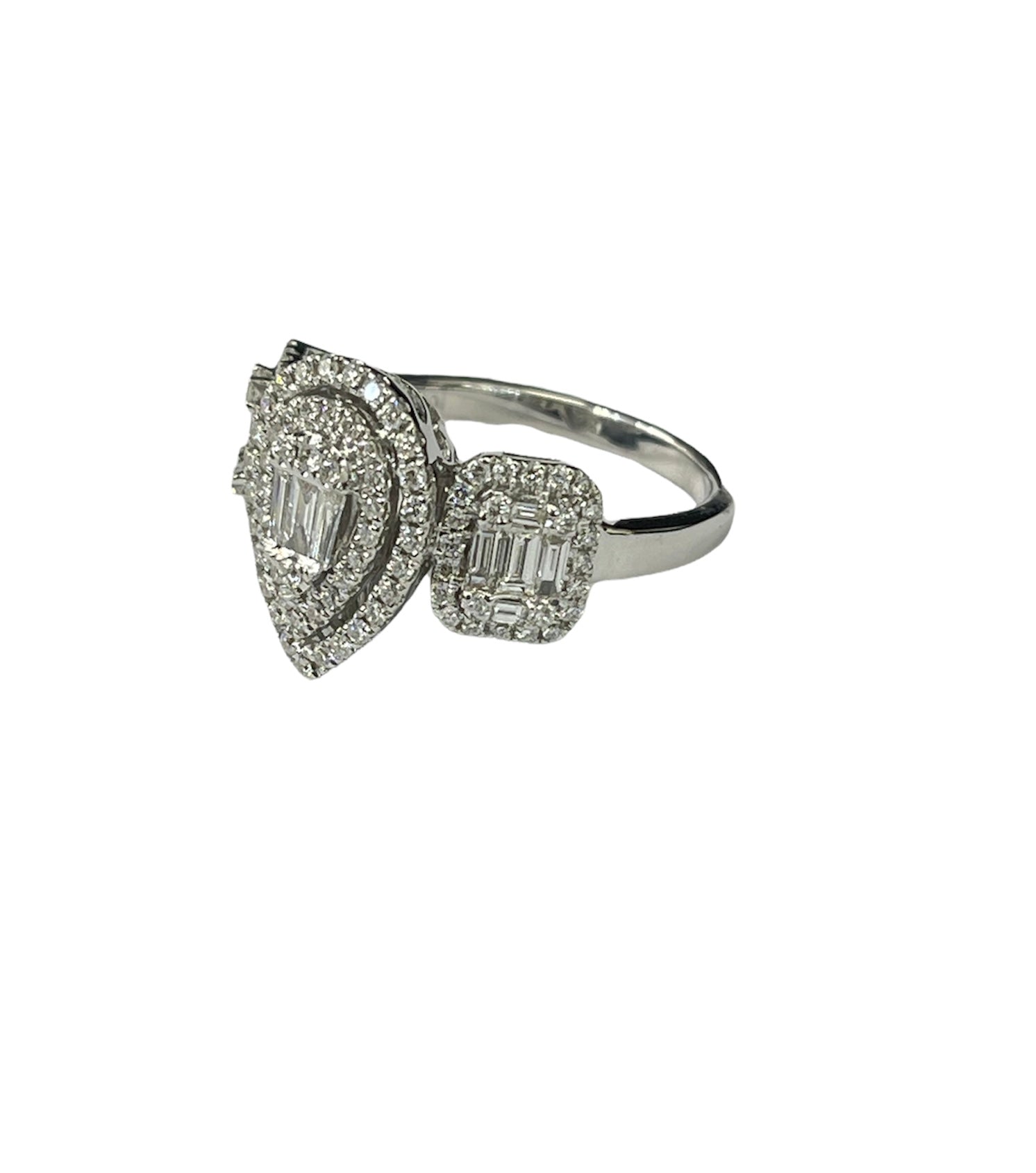 Multi Shape Baguettes and Round Brilliants Diamond Ring White Gold