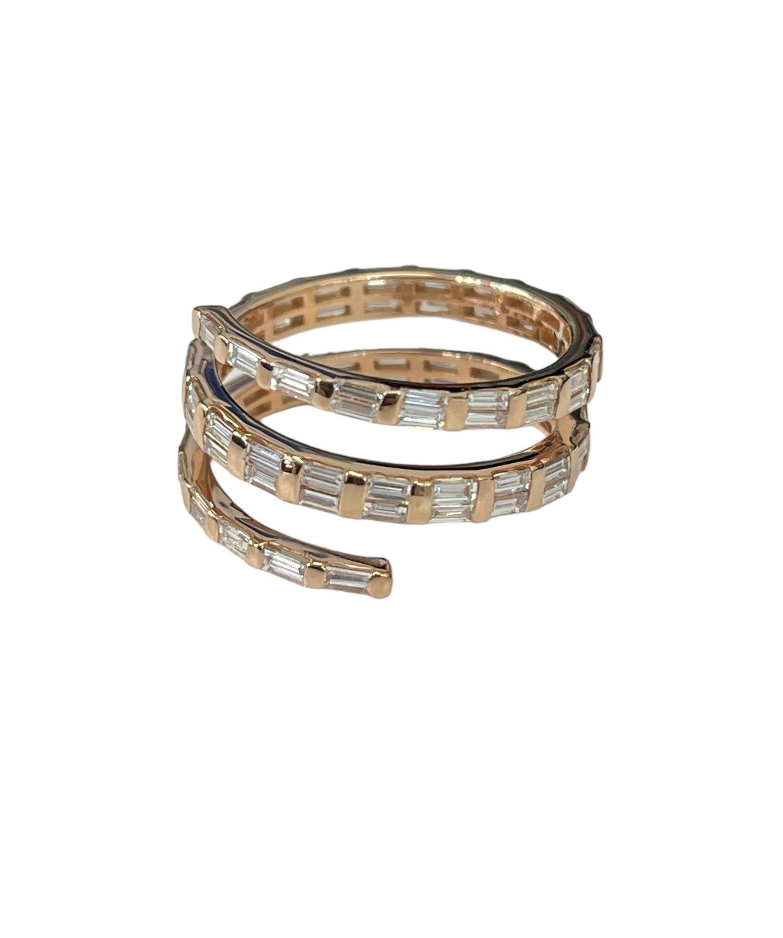 Snake Three Rows Baguette Diamond Ring Rose Gold 18kt