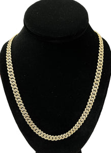 Cuban Link Round Brilliant Diamonds Chain Necklace Yellow Gold 14kt