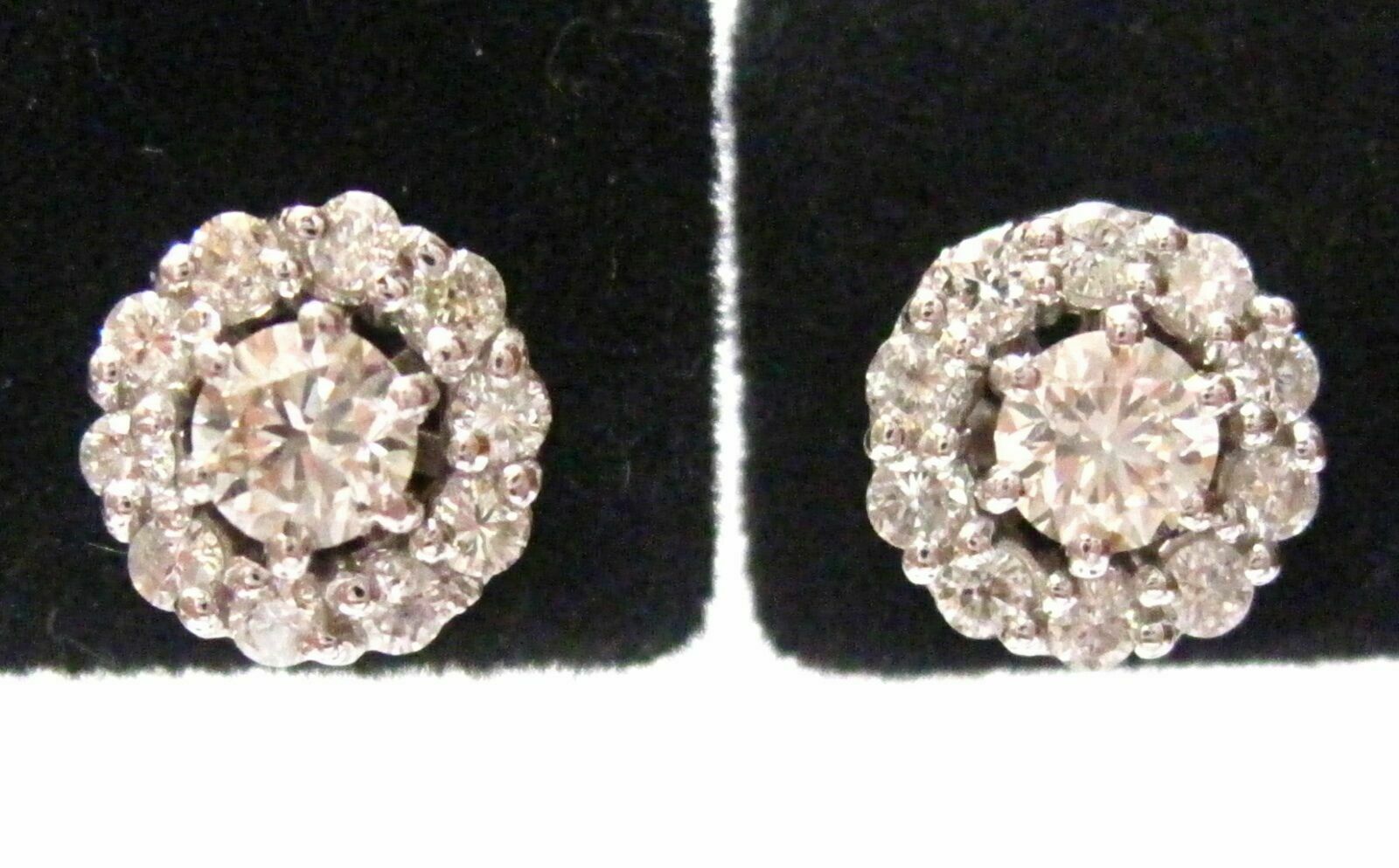 1.28 TCW Round Brilliant Cut Diamond Solitaire Cluster Stud Earrings 14k Gold