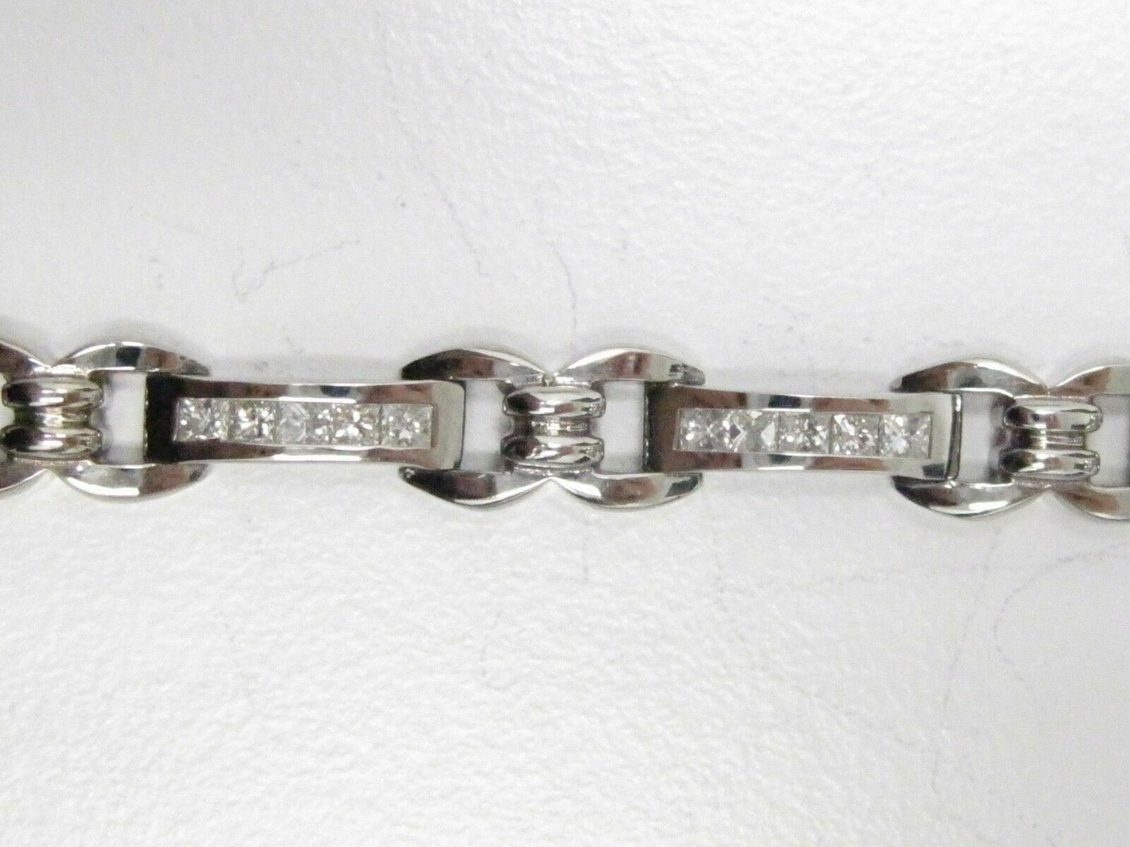 2.11 TCW Princess Cut Single Row Diamond Bracelet 7 Inches 14kt White Gold