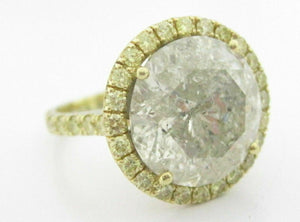 12.52Ct Round Cut Diamond Solitaire Halo Engagement Ring I-J I2 18k Yellow Gold