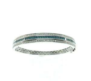 4.15 Carats t.w. Blue and White Diamond Bangle Bracelet 14K Gold 22.5 Grams