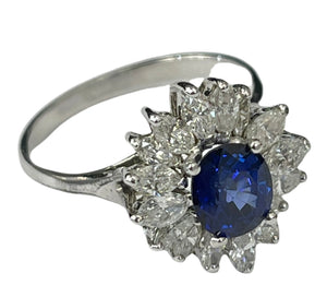 Blue Sapphire Solitaire Diamond Ring With Accents White Gold 14kt